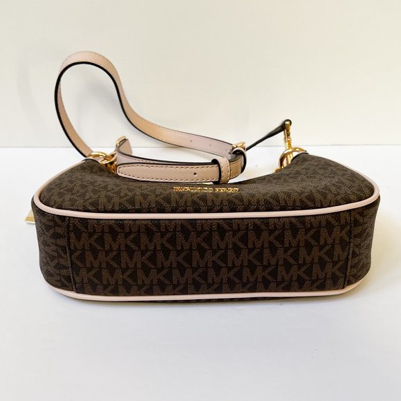 Michael Kors Cora Medium Zip Shoulder Crossbody Bag MK Brown Pink - Picture 8 of 14